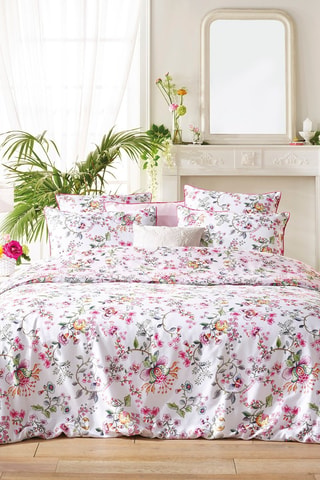 Funda de almohada de satén de algodón 80 hilos/cm² Jardin secret - Blanco