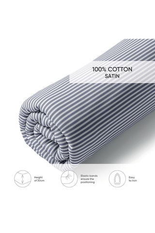 Sábana bajera de satén de algodón 80 hilos/cm² Lignes naturelles - Blanco y celeste