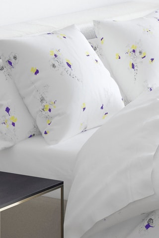 Sábana bajera de satén de algodón 200 hilos/cm² Floral - Blanco