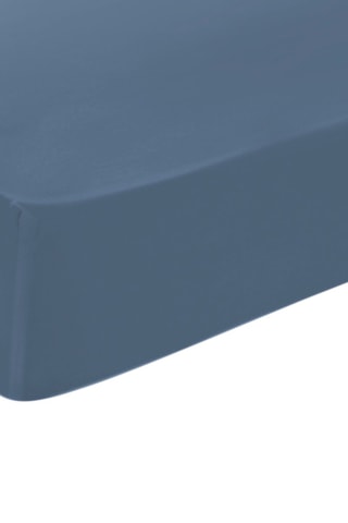 Sábana bajera de satén de algodón 200 hilos/cm² Liso - Azul oscuro