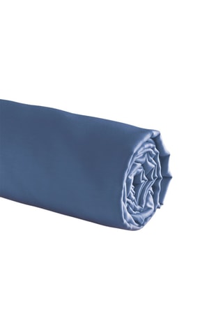 Sábana bajera de satén de algodón 200 hilos/cm² Liso - Azul oscuro