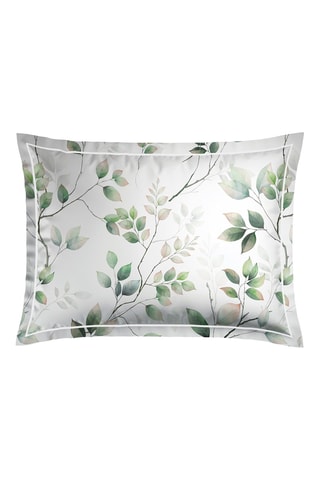 2 fundas de almohada de satén de algodón 80 hilos/cm² Petit Bosquet - Blanco y verde