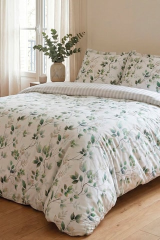 2 fundas de almohada de satén de algodón 80 hilos/cm² Petit Bosquet - Blanco y verde