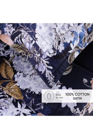 2 fundas de almohada de satén de algodón 80 hilos/cm² Bouquet d'Hortensias - Azul noche y beige