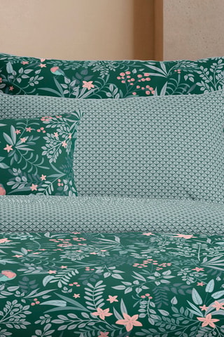2 fundas de almohada de satén de algodón 80 hilos/cm² Forêt enchantée - Verde