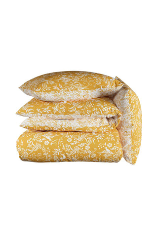 2 fundas de almohada de satén de algodón 200 hilos/cm² Birds - Amarillo y blanco