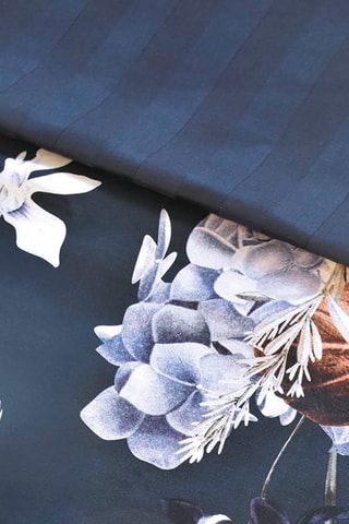 2 fundas de almohada de satén de algodón 200 hilos/cm² Bouquet d'hortensias - Azul oscuro