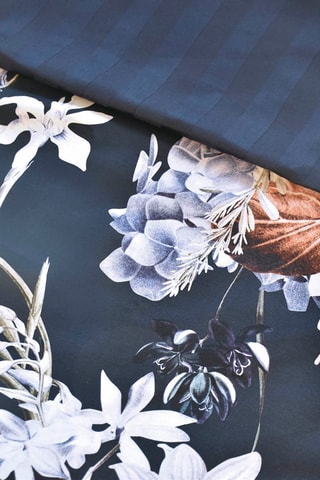 2 fundas de almohada de satén de algodón 200 hilos/cm² Bouquet d'hortensias - Azul oscuro