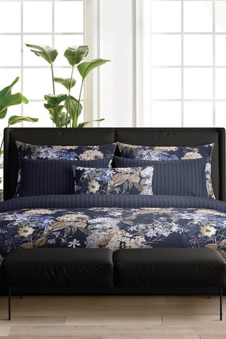 2 fundas de almohada de satén de algodón 200 hilos/cm² Bouquet d'hortensias - Azul oscuro