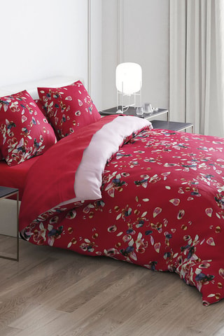Funda de almohada de satén de algodón 200 hilos/cm² Aurore - Rojo y rosa