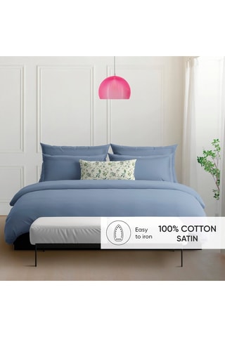 2 fundas de almohada de satén de algodón 80 hilos/cm² - Azul
