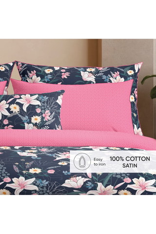 2 fundas de almohada de satén de algodón 80 hilos/cm² Fleur de Minuit - Azul oscuro