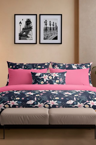 2 fundas de almohada de satén de algodón 80 hilos/cm² Fleur de Minuit - Azul oscuro