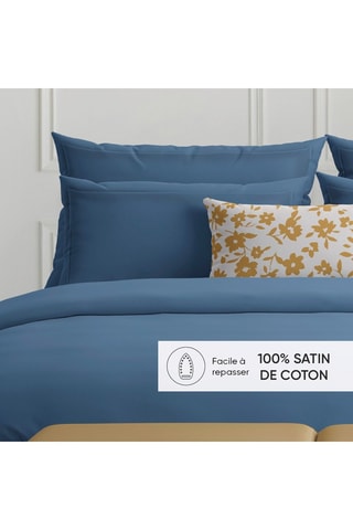 2 fundas de almohada de satén de algodón 80 hilos/cm² - Azul