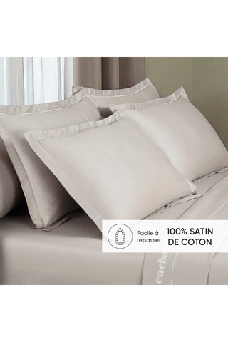 2 fundas de almohada de satén de algodón 80 hilos/cm² - Topo