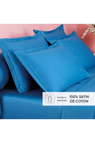 2 fundas de almohada de satén de algodón 80 hilos/cm² - Azul