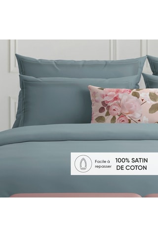 2 fundas de almohada de satén de algodón 80 hilos/cm² - Azul