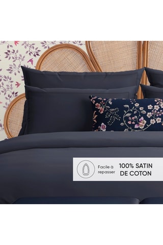 2 fundas de almohada de satén de algodón 80 hilos/cm² - Azul