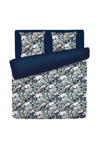 Juego de nórdico de satén algodón 200 hilos/cm² Bouquet de nuit - Azul oscuro