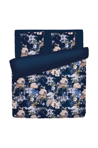 Juego de nórdico de satén de algodón 200 hilos/cm² Bouquet d'hortensias - Azul oscuro