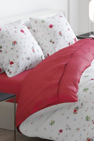Juego de nórdico de satén de algodón 200 hilos/cm² Esquisse Floral - Frambuesa y blanco