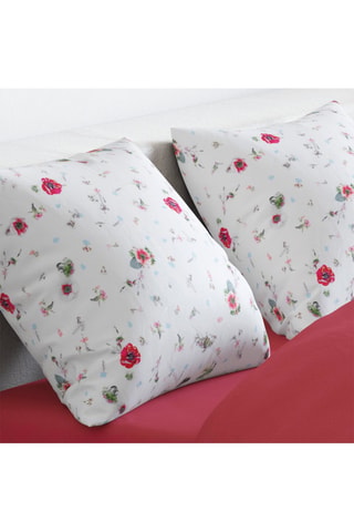 Juego de nórdico de satén de algodón 200 hilos/cm² Esquisse Floral - Frambuesa y blanco