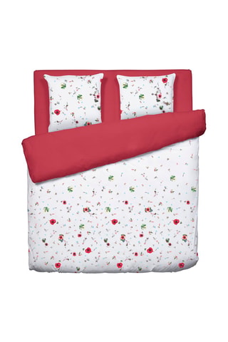 Juego de nórdico de satén de algodón 200 hilos/cm² Esquisse Floral - Frambuesa y blanco