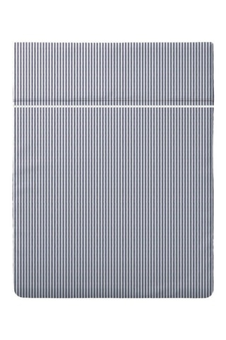 Sábana encimera reversible de satén de algodón 80 hilos/cm² Lignes naturelles - Blanco y azul