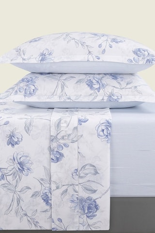 Juego de sábanas de satén de algodón 80 hilos/cm² Fleurs azurées - Blanco