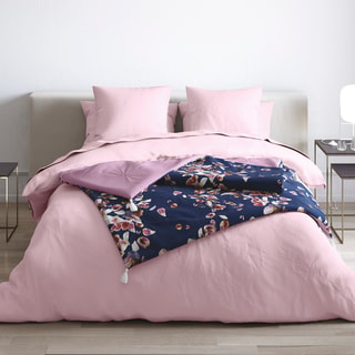 Edredón de satén de algodón Aurore - Azul marino y rosa