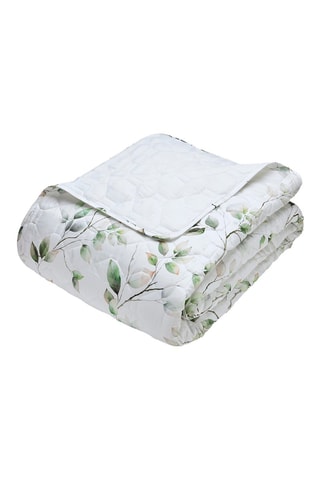 Colcha de satén de algodón Petit Bosquet - Blanco y verde