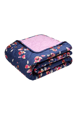 Colcha XL de satén de algodón 80 hilos/cm² Aurore - Azul marino y rosa