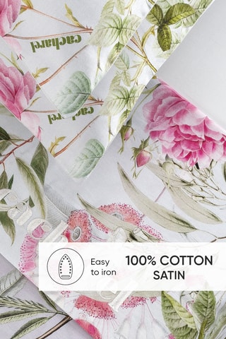 Funda de almohada de satén de algodón 80 hilos/cm² Jardin de roses - Verde