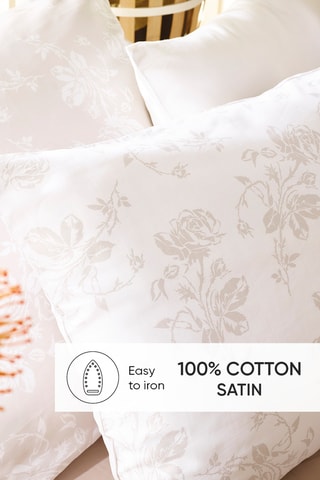 Funda de almohada de satén de algodón 80 hilos/cm² Roses - Blanco y topo