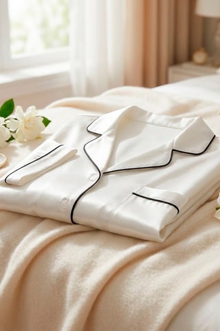 Pijama de seda Maëlla - Blanco y negro