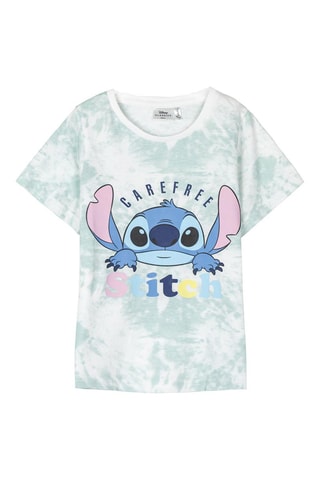T-shirt Tie and Dye Lilo en Stitch Disney - Wit, blauw, groen en roze