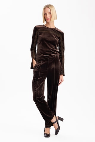 Pantalon straight leg en velours  - Marron