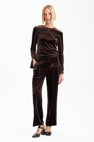 Pantalon straight leg en velours  - Marron
