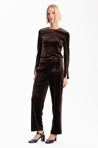 Pantalon straight leg en velours  - Marron