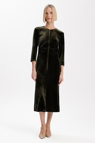 Vestido direito em veludo - Caqui - Verde