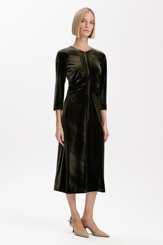 Vestido direito em veludo - Caqui - Verde