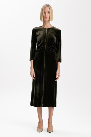 Vestido direito em veludo - Caqui - Verde