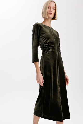 Vestido direito em veludo - Caqui - Verde