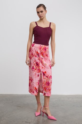 Jupe midi taille haute - Rouge, violet et rose
