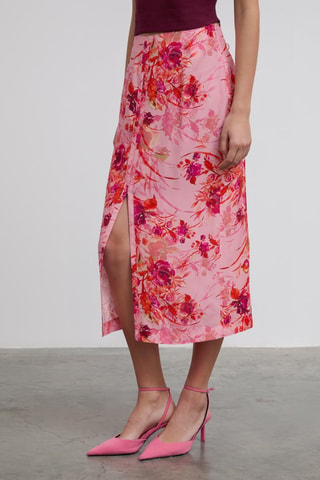 Jupe midi taille haute - Rouge, violet et rose