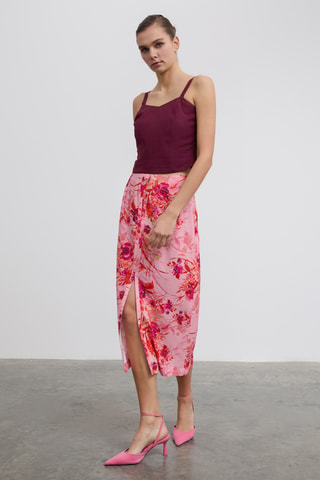 Jupe midi taille haute - Rouge, violet et rose