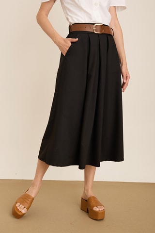 Jupe midi plissée taille haute - Noir