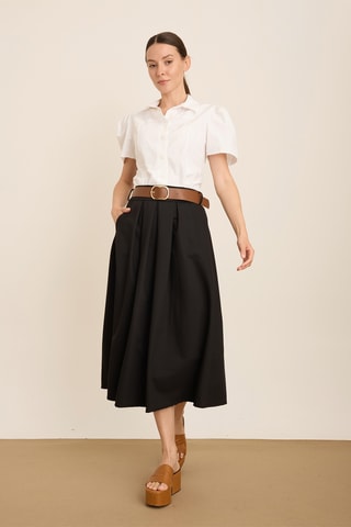 Jupe midi plissée taille haute - Noir