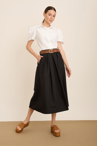 Jupe midi plissée taille haute - Noir
