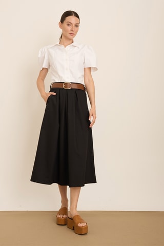 Jupe midi plissée taille haute - Noir